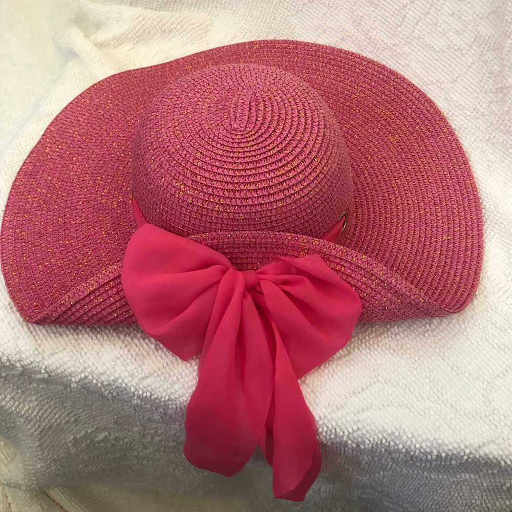 Straw Hat Pink Marciano with Ribbon
